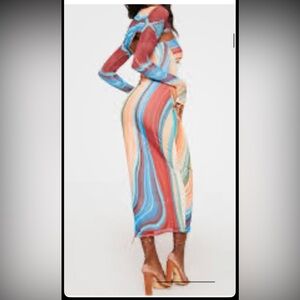 AFRM Revolve Matera Swirl-Striped Maxi Dress in Blue Abstract NWT Small